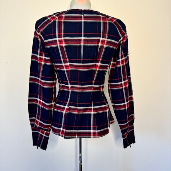 NWT H&M Beaded Flannel Blouse Long Sleeve Plaid Mod Holiday Shirt Top Sz 2 - Picture 2 of 12